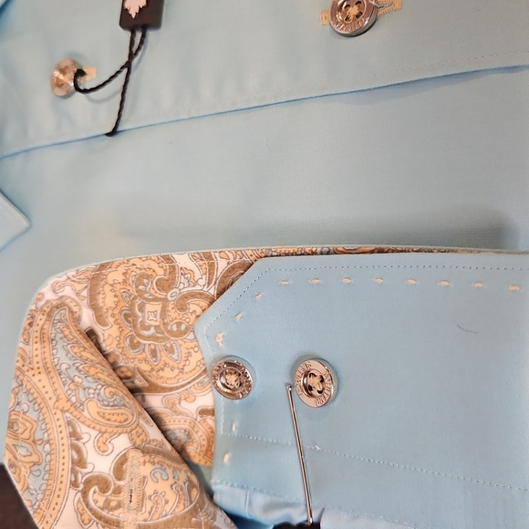 NWT Jared Lang Men's Teal Blue Dress Shirt with Silver Buttons & Paisley Accents - Picture 4 of 8
